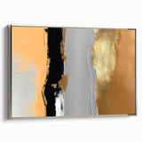 Framed wall art featuring an abstract design of strokes and lines in silver tones, showcasing a modern aesthetic ideal for contemporary home decor. The piece adds elegance and sophistication to any living space, perfect for art enthusiasts seeking unique decor.