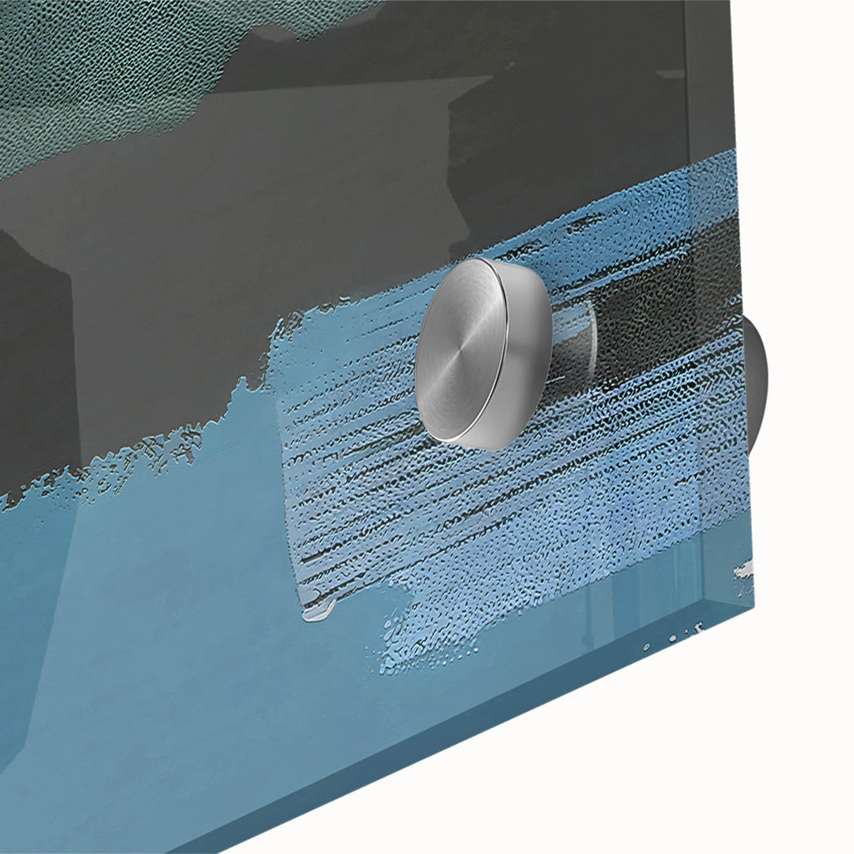 Close-up of an abstract wall art piece showcasing vibrant strokes and lines in shades of blue, yellow, and gray, designed for modern decor. Perfect for adding a contemporary touch to any room.