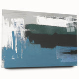 Abstract wall art featuring vibrant strokes and lines in a dynamic composition, displayed in a sleek acrylic glass frame from the 734 collection, showcasing modern design elements.