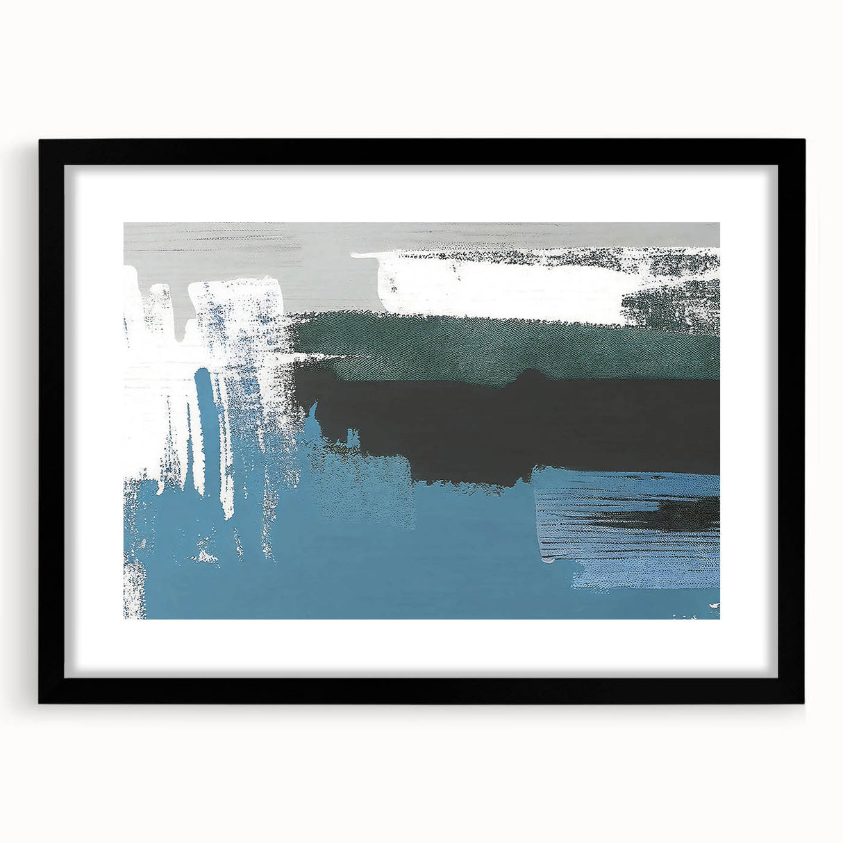 Abstract strokes and lines design wall art featuring a contemporary black frame with a mat, showcasing a modern aesthetic ideal for home decor. Perfect for adding elegance to living spaces.