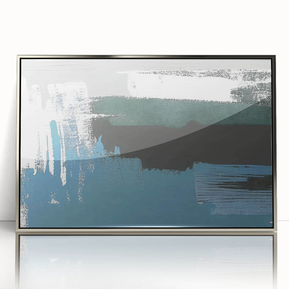 Framed abstract wall art featuring dynamic strokes and lines in shades of silver, perfect for modern decor. Ideal for enhancing any contemporary living space.