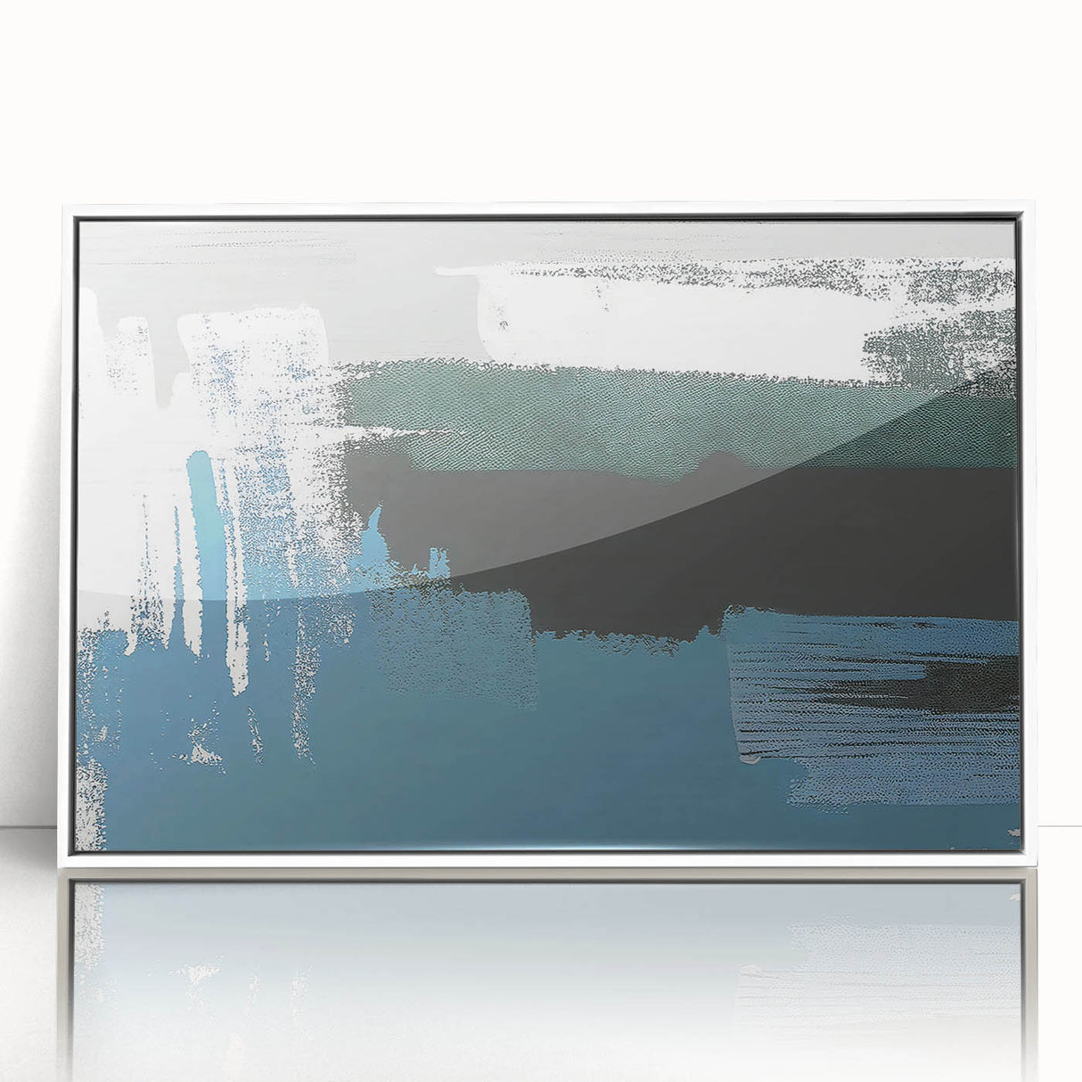 Framed wall art featuring an abstract design of vibrant strokes and lines in a modern aesthetic, highlighted by a sleek white frame, ideal for contemporary decor.