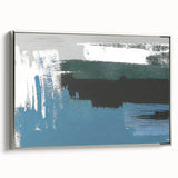 Framed wall art showcasing an abstract design with dynamic strokes and lines in silver tones, perfect for modern decor. Ideal for enhancing living spaces with a touch of elegance.