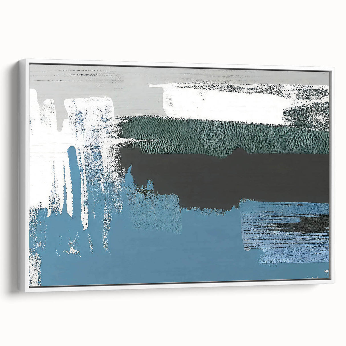 Framed canvas wall art showcasing an abstract design with dynamic strokes and lines in a modern color palette, perfect for enhancing contemporary interiors.