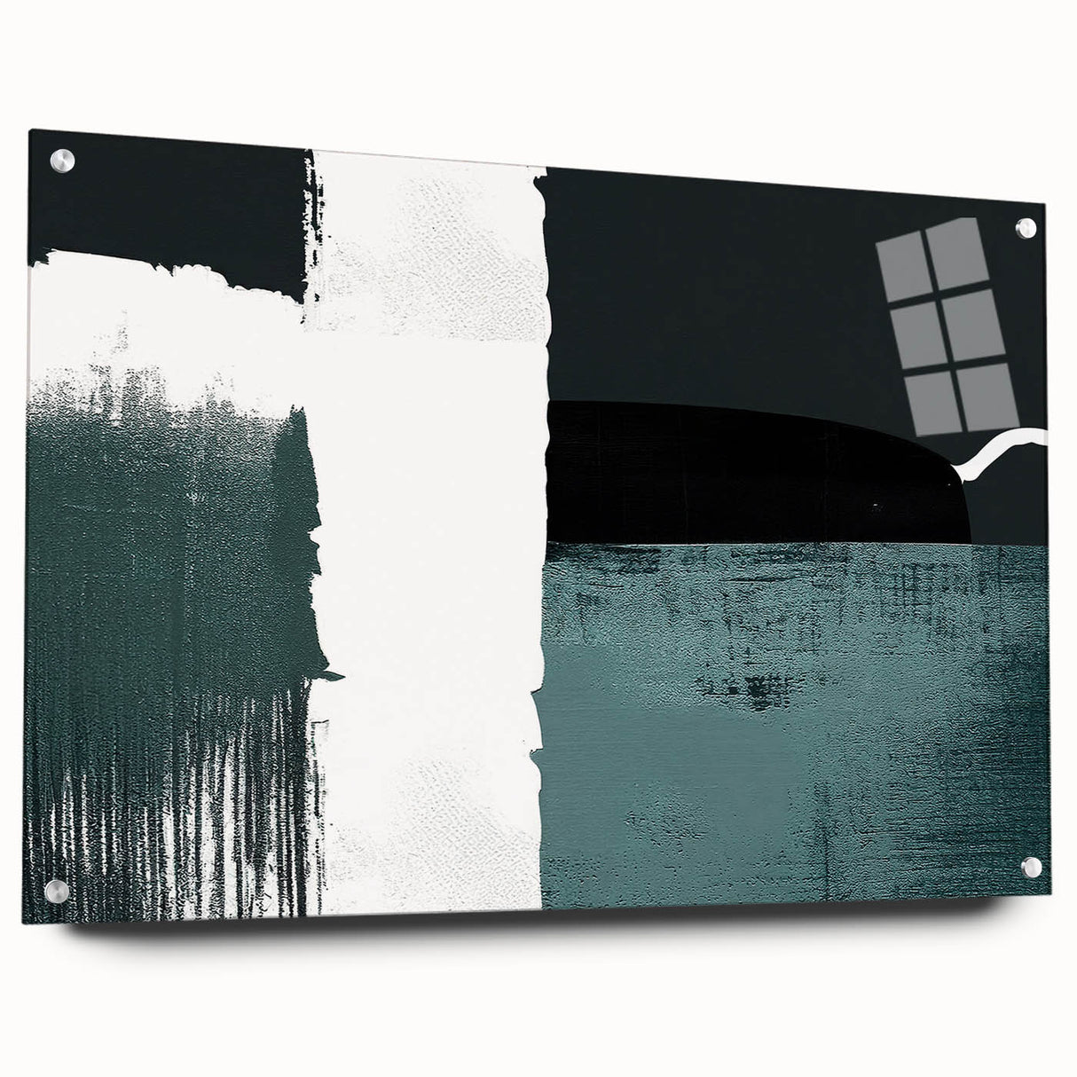 Abstract wall art featuring colorful strokes and lines, displayed in an elegant acrylic frame with pins, showcasing a modern design perfect for contemporary decor.