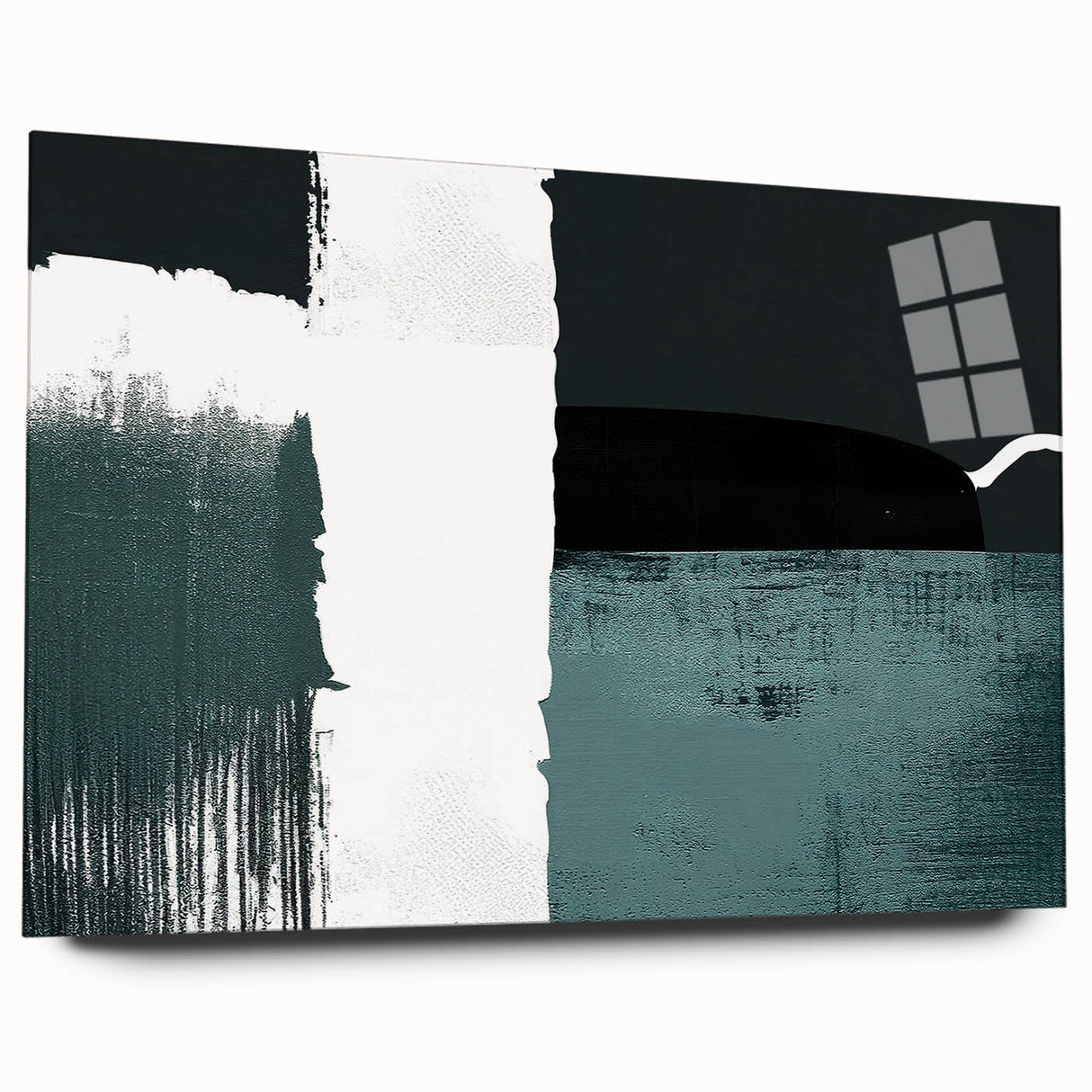 Abstract wall art featuring colorful strokes and lines, displayed in a sleek acrylic frame, showcasing a modern design ideal for contemporary home decor.