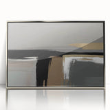 Framed wall art featuring an abstract design of silver strokes and lines on a neutral background, perfect for modern home decor or office aesthetics.