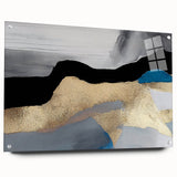 Acrylic glass wall art featuring an abstract design of colorful strokes and lines, showcasing a modern aesthetic with pins for easy display, enhancing contemporary decor.