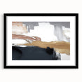 Abstract strokes and lines design in a black frame with a mat, showcasing modern wall art ideal for contemporary home decor. The artwork features a blend of bold colors and intricate patterns, perfect for adding a stylish touch to any living space.