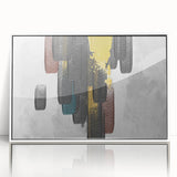 Framed wall art showcasing an abstract design with vibrant strokes and lines in a modern aesthetic, featuring a white frame that enhances the colorful composition. Ideal for contemporary home decor.