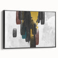 Framed abstract wall art featuring bold strokes and lines in black and white, showcasing a modern design ideal for contemporary home decor. The canvas is displayed from a side view, highlighting its sleek profile and elegant framing. Perfect for adding a sophisticated touch to living spaces or offices.