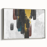 Framed canvas wall art showcasing an abstract design with strokes and lines in silver tones, ideal for modern decor. Perfect for enhancing living spaces or offices.