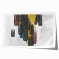 Abstract wall art print showcasing vibrant strokes and lines in a blend of blue, orange, and yellow hues, ideal for modern decor and artistic expression.
