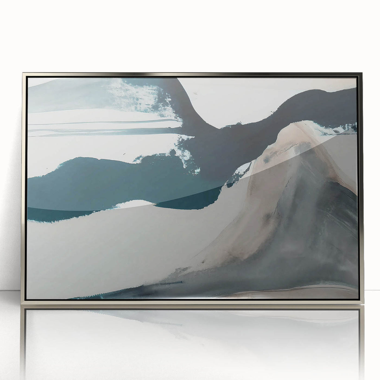 Framed wall art featuring an abstract design of colorful strokes and lines in silver tones, perfect for modern home decor, adding a chic and artistic touch.