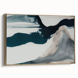 Framed canvas wall art displaying an abstract strokes and lines design in gold and neutral tones, showcasing a modern aesthetic ideal for contemporary home decor.