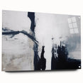Abstract wall art design showcasing vibrant strokes and lines in a modern acrylic glass frame, prominently displayed with decorative pins, ideal for contemporary interior decor.