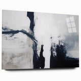 Acrylic glass wall art featuring an abstract design of colorful strokes and lines, displayed from a side view, showcasing its sleek edges and vibrant hues. Perfect for modern home decor, this piece adds a touch of contemporary elegance to any space.