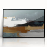 Abstract wall art featuring strokes and lines in a modern design, framed in black acrylic, showcasing a contemporary aesthetic ideal for stylish home decor.