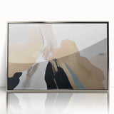 Framed wall art featuring an abstract design of colorful strokes and lines in silver tones, perfect for modern decor, enhancing any living space with artistic flair.