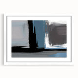 Abstract strokes and lines design in a framed wall art piece, featuring a white mat and modern aesthetic, perfect for contemporary home decor.
