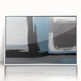 Framed acrylic wall art featuring an abstract design of colorful strokes and lines, set against a white background, ideal for modern home decor.