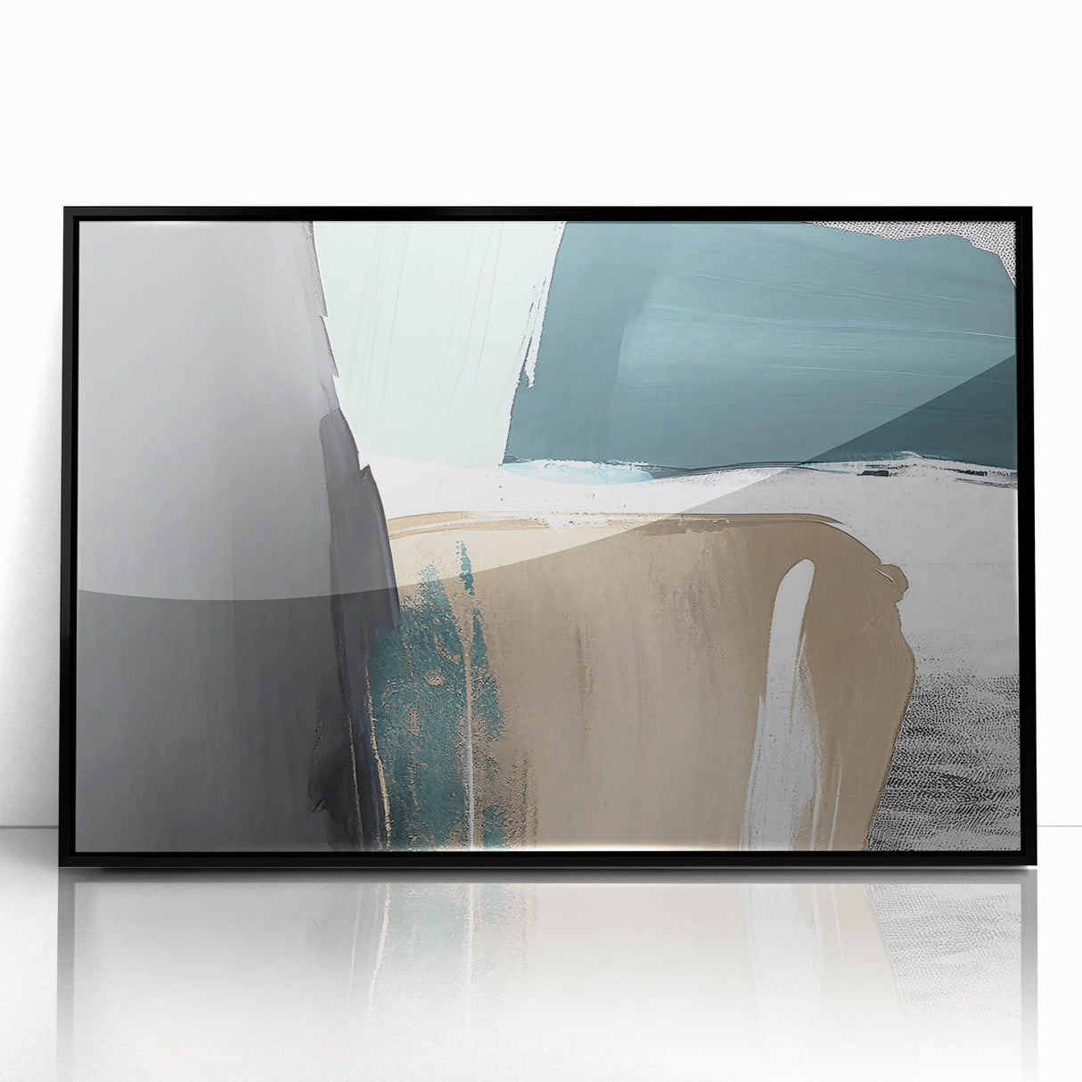 Framed acrylic wall art featuring an abstract design of colorful strokes and lines, set against a black background, perfect for modern home decor.