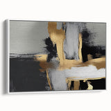 Framed canvas wall art showcasing an abstract design with colorful strokes and lines, set against a white background, perfect for modern home decor.