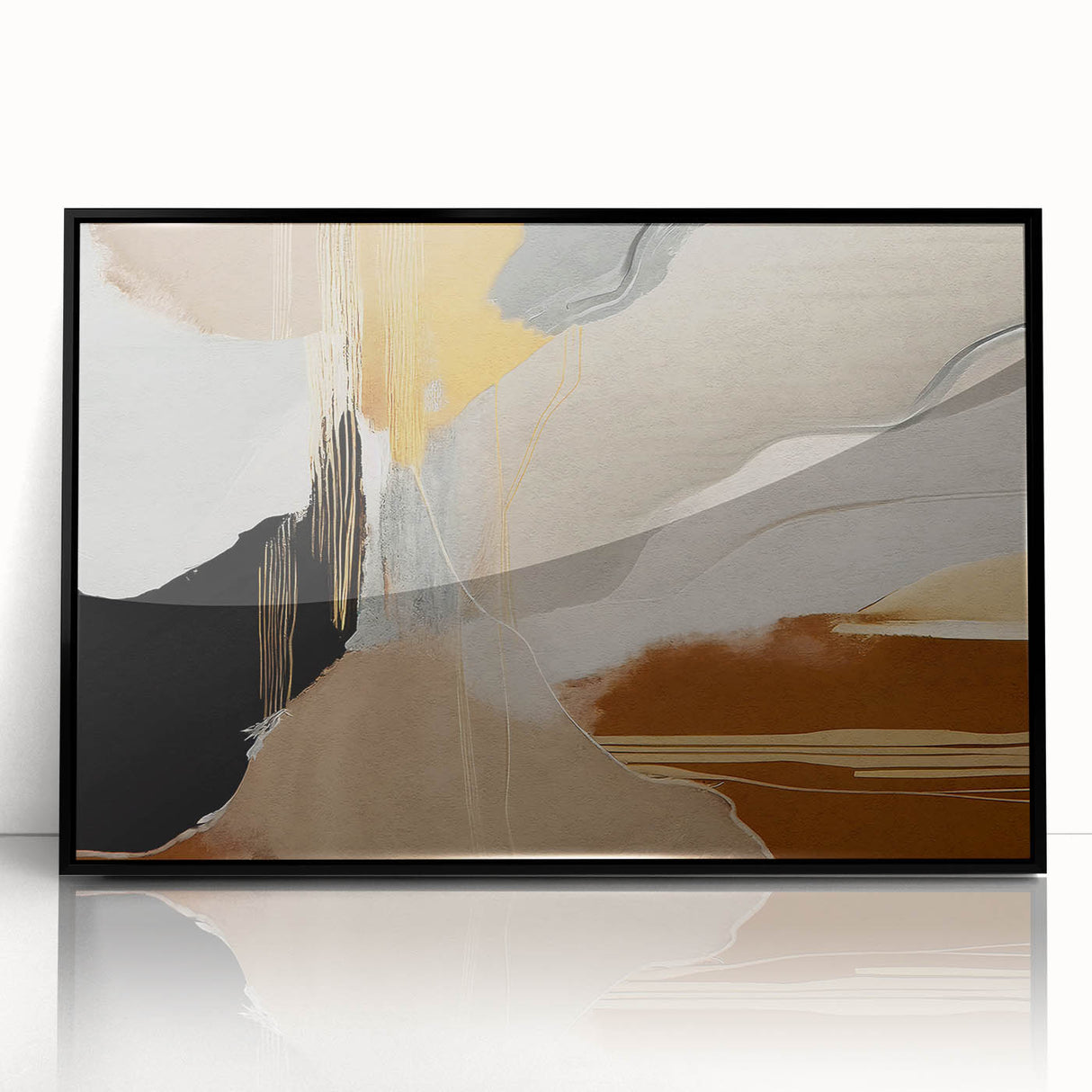 Framed abstract wall art featuring dynamic strokes and lines in bold black and white, adding a modern touch to any interior decor. Ideal for art enthusiasts seeking contemporary elegance.