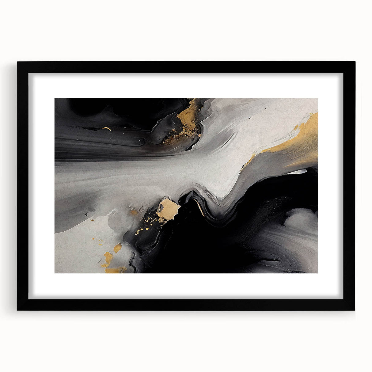 Abstract wall art featuring intricate strokes and lines in a minimalist design, framed with a black mat, ideal for modern home decor or office spaces.