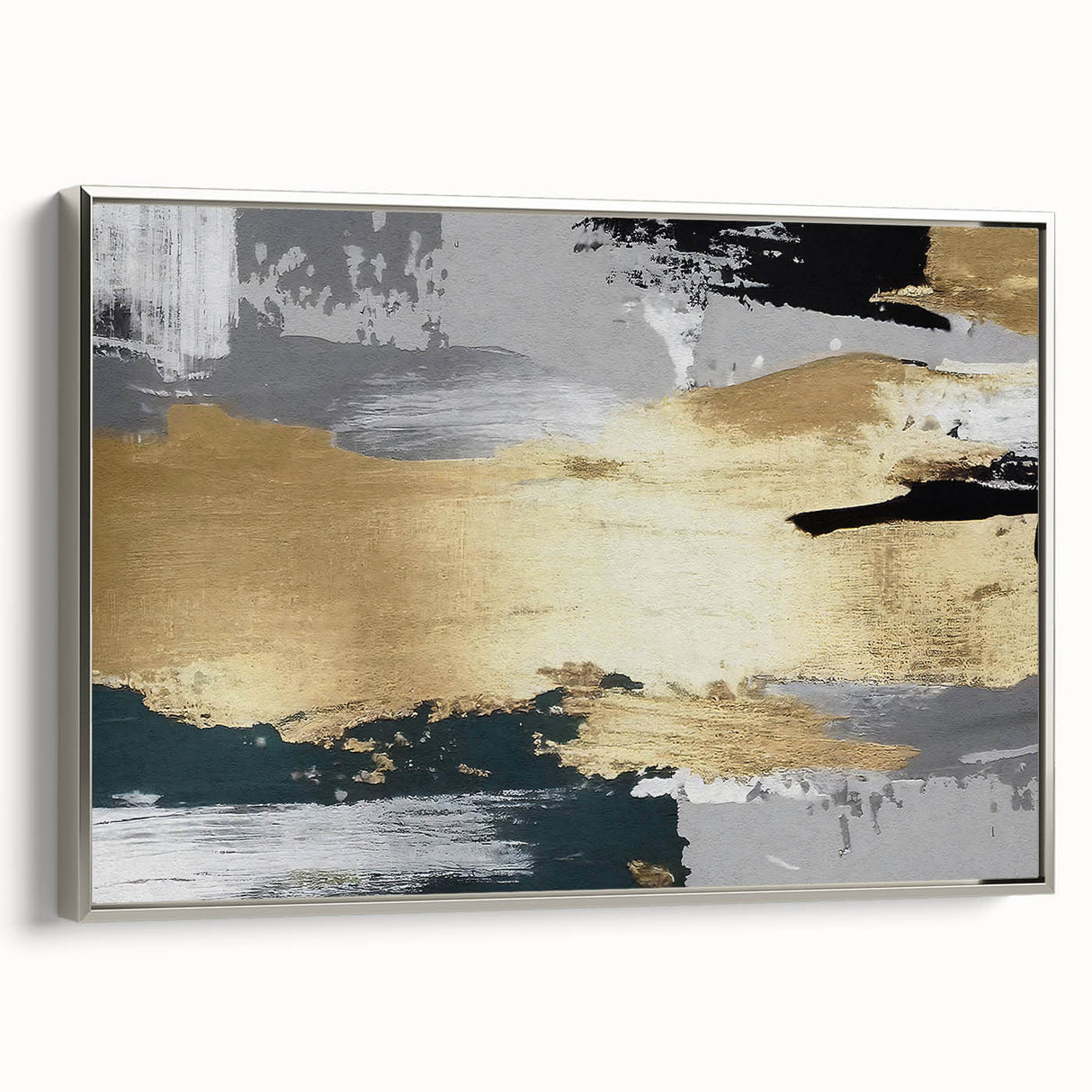 Framed canvas wall art showcasing an abstract design of strokes and lines in a silver frame, perfect for modern home decor and artistic interiors.