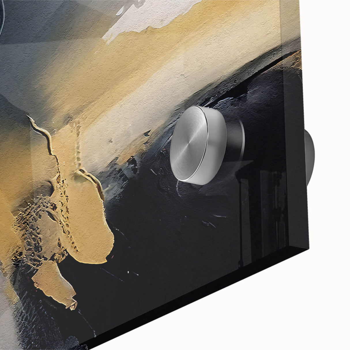 Close-up of an abstract strokes and lines design wall art collection on acrylic glass, showcasing vibrant colors and intricate patterns, ideal for modern home decor.