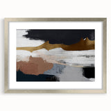 Abstract strokes and lines in a modern wall art piece, framed with a silver mat, showcasing a sophisticated design ideal for contemporary decor.