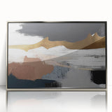 Framed wall art featuring an abstract design of colorful strokes and lines, set against a silver acrylic background, perfect for modern home decor.