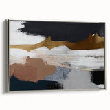 Framed canvas wall art showcasing an abstract design with dynamic strokes and lines in vibrant colors, featuring a stylish silver frame perfect for modern decor.