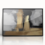 Framed acrylic wall art featuring an abstract design of colorful strokes and lines, presented in a sleek black frame, perfect for modern home decor.