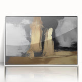 Framed wall art featuring an abstract strokes and lines design in soothing shades of blue and beige, set against a white background, ideal for modern home decor.