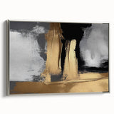 Framed canvas wall art showcasing an abstract design of colorful strokes and lines in a modern silver frame, perfect for contemporary home decor.