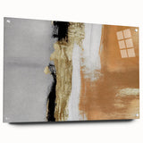 Abstract wall art featuring vibrant strokes and lines in a modern design, displayed in an acrylic glass frame with visible mounting pins, ideal for contemporary decor.