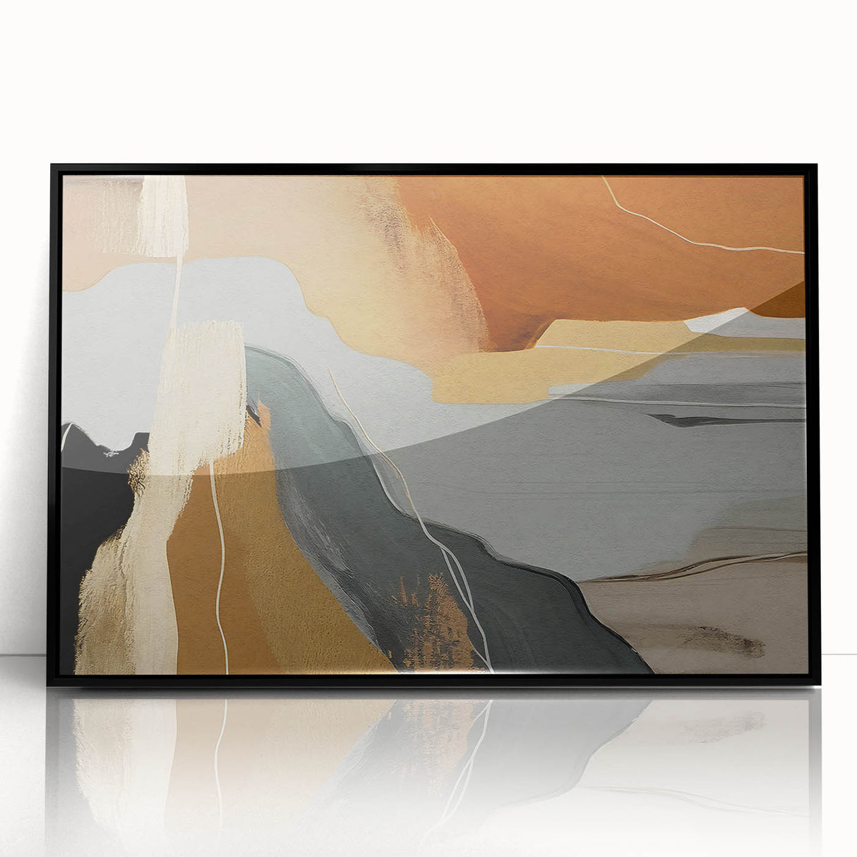 Framed abstract wall art featuring dynamic strokes and lines in black and white, highlighting modern design elements, perfect for contemporary home decor.