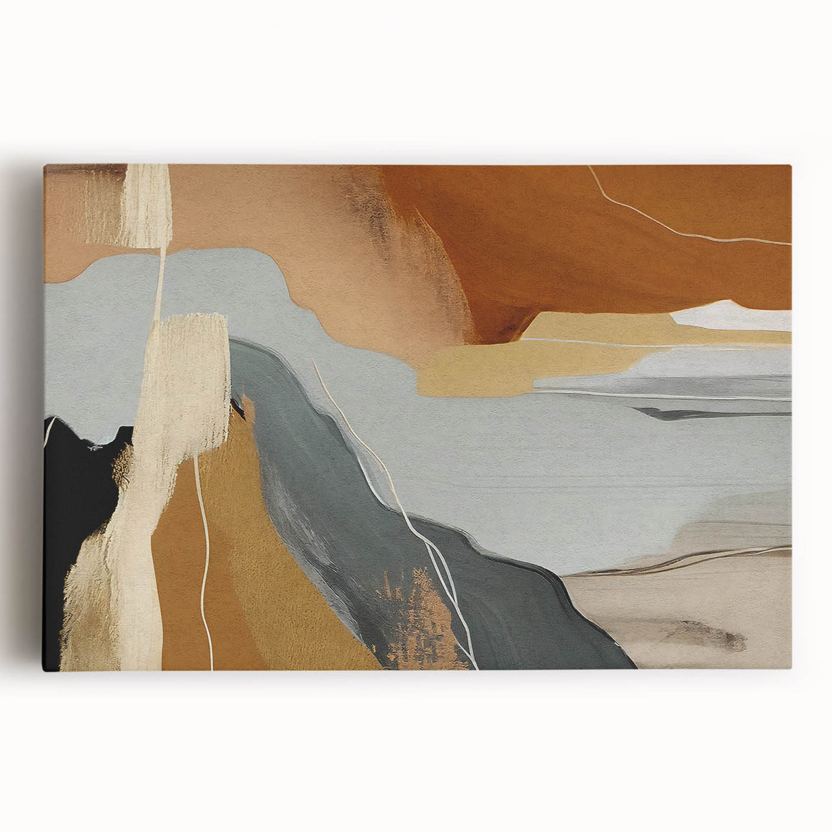 Abstract strokes and lines design on stretched canvas wall art, showcasing vibrant colors and modern patterns, ideal for contemporary home decor.