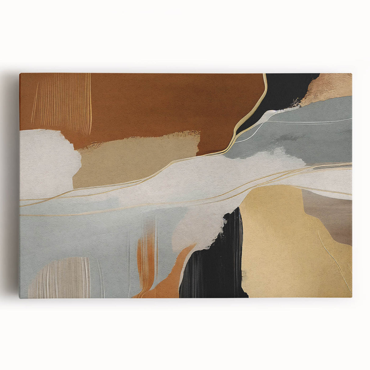 Abstract strokes and lines design in vibrant colors on stretched canvas wall art, showcasing modern artistic expression. Ideal for contemporary home decor.