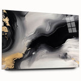 Abstract wall art featuring dynamic strokes and lines in a vibrant color palette, displayed in a side view with glossy acrylic glass framing, ideal for modern decor.