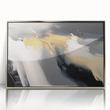 Framed wall art showcasing an abstract design with silver strokes and lines, perfect for modern decor, adding elegance and sophistication to any space.