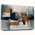 Abstract wall art design featuring vibrant strokes and lines in a modern acrylic glass frame, showcasing a side view with decorative pins for hanging. Ideal for contemporary decor.
