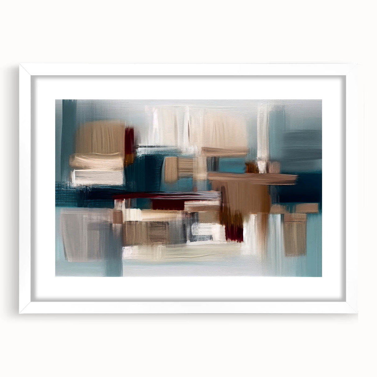 Abstract strokes and lines design wall art featuring a modern aesthetic in a white frame with matting. Ideal for contemporary home decor to enhance interior spaces.