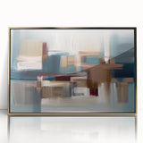 Framed abstract wall art featuring a dynamic design of strokes and lines in gold and black, perfect for modern home decor. The piece showcases a sleek acrylic frame enhancing its contemporary aesthetic, ideal for adding a touch of elegance to any room.