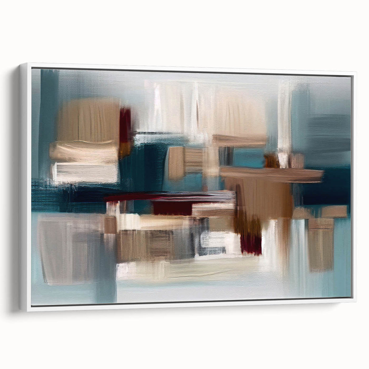 Framed canvas wall art showcasing an abstract design of colorful strokes and lines, set against a white background, perfect for modern home decor.