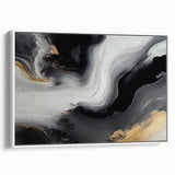 Framed canvas wall art showcasing an abstract design of colorful strokes and lines, presented in a sleek white frame, enhancing modern decor aesthetics.