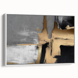 Abstract strokes and lines design in a modern framed canvas wall art piece, featuring a white background and bold, colorful patterns, ideal for contemporary decor.