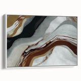 Framed wall art showcasing an abstract design of strokes and lines in soft pastel colors, presented in a modern white frame, ideal for contemporary decor.